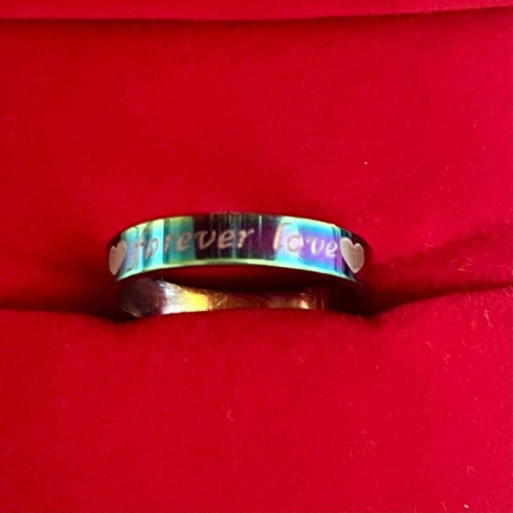 Forever Love Rainbow Stainless Steel 4mm Band Ring Size 9